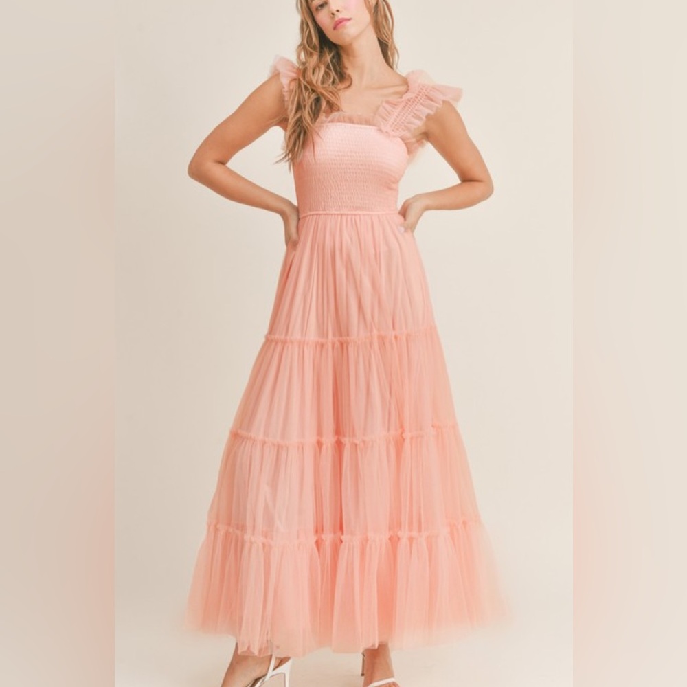 Mable Fiori Tulle Tiered Maxi Dress Pink Womens Size S